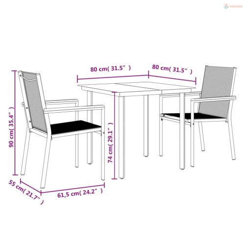 3 részes fekete textilén és acél kerti pihenőgarnitúra