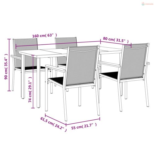 5 részes fekete textilén és acél kerti étkezőgarnitúra