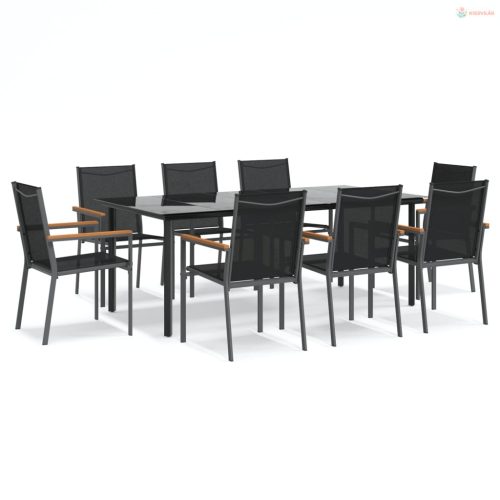 9 részes fekete textilén és acél kerti pihenőgarnitúra