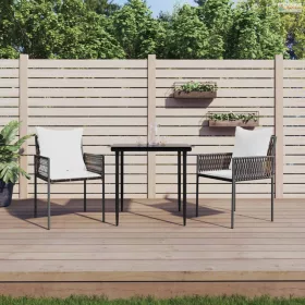   3 részes polyrattan és acél kerti étkezőgarnitúra párnával