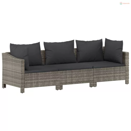 3 részes szürke polyrattan kerti ülőgarnitúra párnákkal