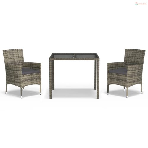3 részes szürke polyrattan kerti étkezőgarnitúra párnával