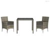 3 részes szürke polyrattan kerti étkezőgarnitúra párnával
