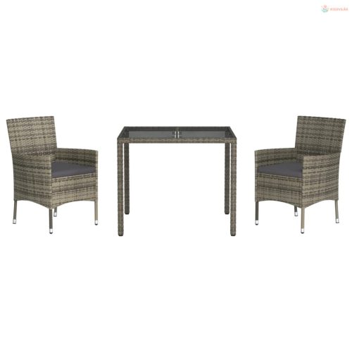 3 részes szürke polyrattan kerti étkezőgarnitúra párnával