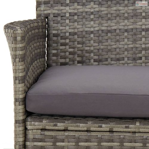 3 részes szürke polyrattan kerti étkezőgarnitúra párnával
