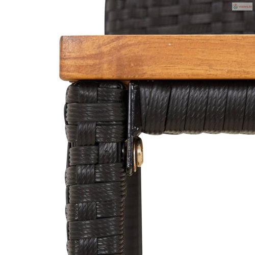 5 részes fekete polirattan és tömör akácfa kerti bárszett