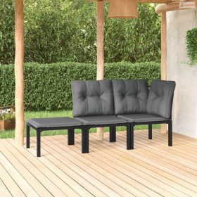 3 részes fekete szürke polyrattan kerti ülőgarnitúra