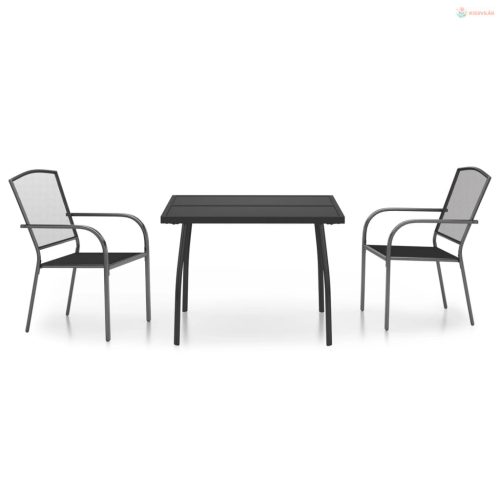 3 részes antracitszürke acél kerti étkezőgarnitúra