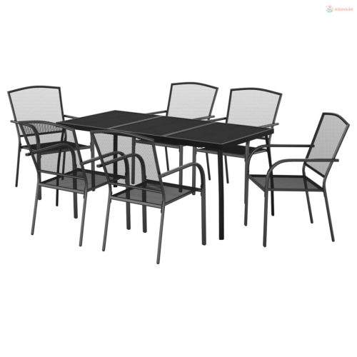 7 részes antracitszürke acél kerti étkezőgarnitúra