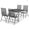 5 részes antracitszürke acél kerti étkezőgarnitúra