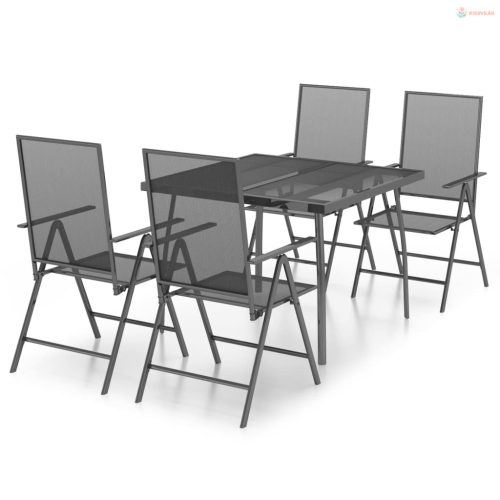 5 részes antracitszürke acél kerti étkezőgarnitúra