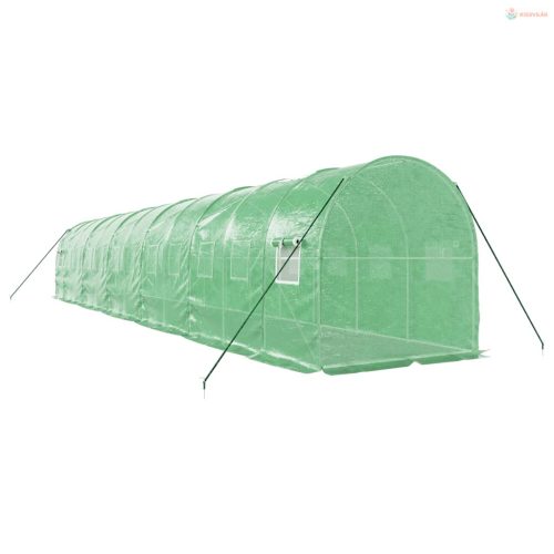 Zöld acélvázas melegház 24 m² 12 x 2 x 2 m