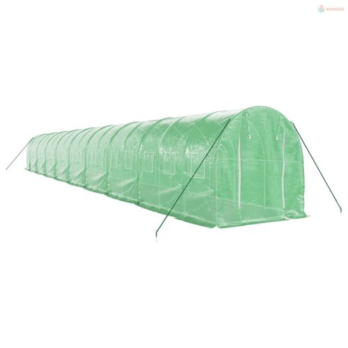 Zöld acélvázas melegház 36 m² 18 x 2 x 2 m