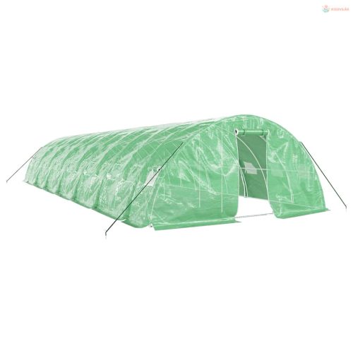 Zöld acélvázas melegház 70 m² 14 x 5 x 2,3 m