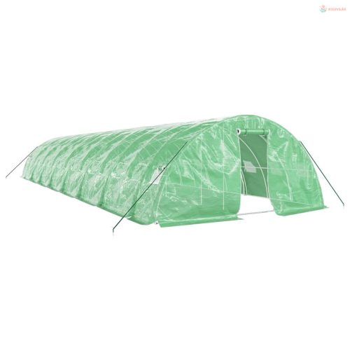 Zöld acélvázas melegház 80 m² 16 x 5 x 2,3 m