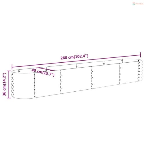 Szürke horganyzott acél kerti magaságyás 260x40x36 cm