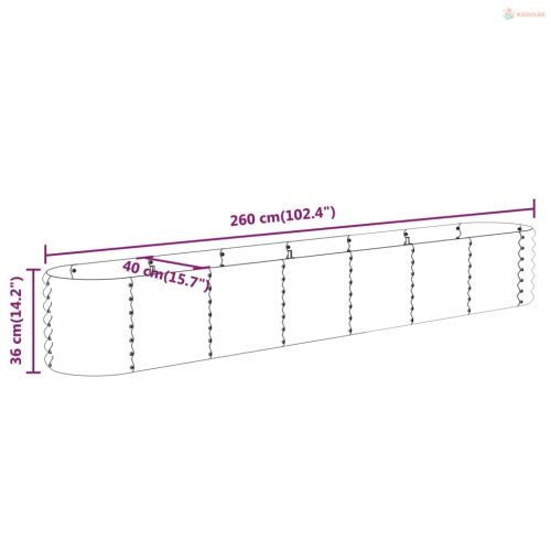 Ezüstszínű horganyzott acél kerti magaságyás 260x40x36 cm