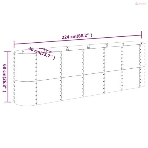 Zöld horganyzott acél kerti magaságyás 224x40x68 cm
