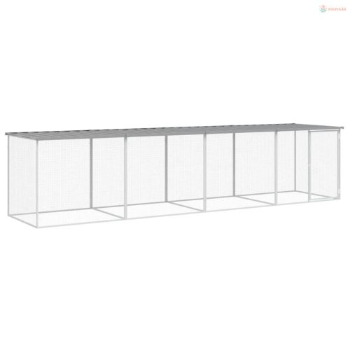 Világosszürke horganyzott acél tyúkketrec tetővel 403x98x90 cm