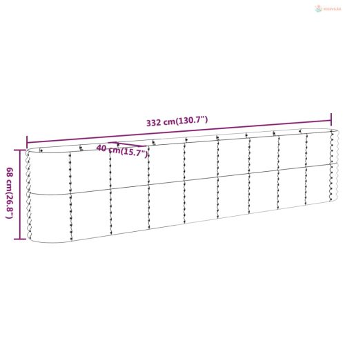 Szürke horganyzott acél kerti magaságyás 332x40x68 cm