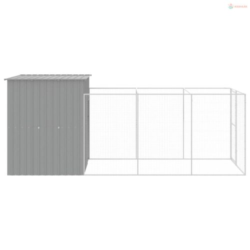 Világosszürke horganyzott acél kifutós kutyaház 165x455x181 cm