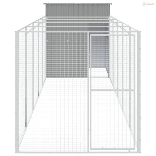 Világosszürke horganyzott acél kifutós kutyaház 165x659x181 cm