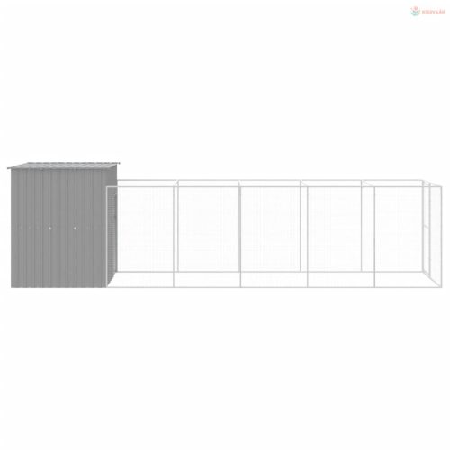 Világosszürke horganyzott acél kifutós kutyaház 165x659x181 cm