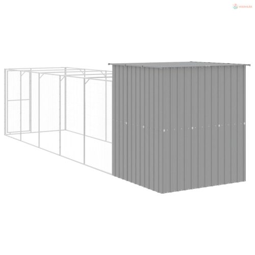 Világosszürke horganyzott acél kifutós kutyaház 165x659x181 cm