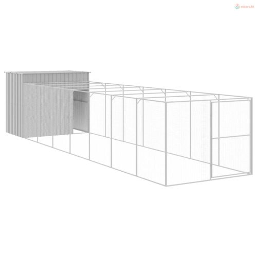 Világosszürke horganyzott acél kifutós kutyaház 214x865x181 cm