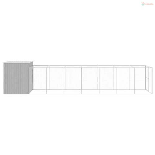 Világosszürke horganyzott acél kifutós kutyaház 214x865x181 cm