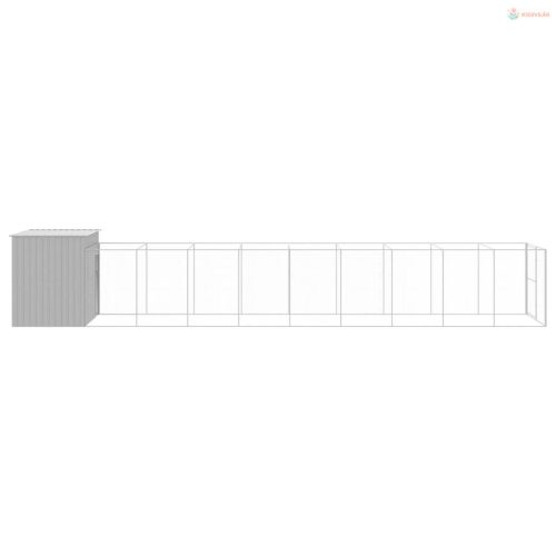 Világosszürke horganyzott acél kifutós kutyaház 214x1069x181 cm