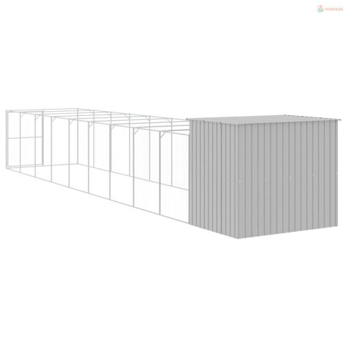 Világosszürke horganyzott acél kifutós kutyaház 214x1069x181 cm