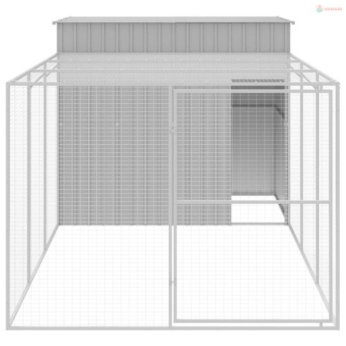 Világosszürke horganyzott acél kifutós kutyaház 214x457x181 cm