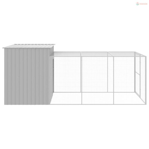 Világosszürke horganyzott acél kifutós kutyaház 214x457x181 cm