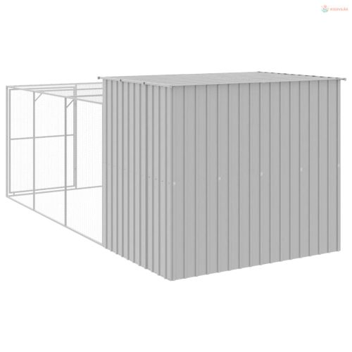 Világosszürke horganyzott acél kifutós kutyaház 214x457x181 cm