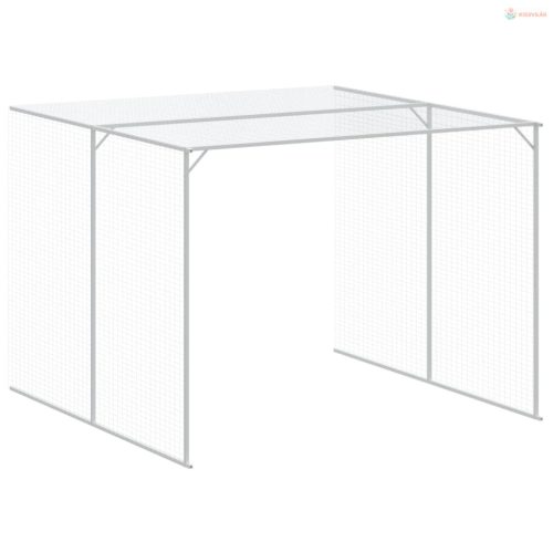 Világosszürke horganyzott acél kifutós kutyaház 214x457x181 cm
