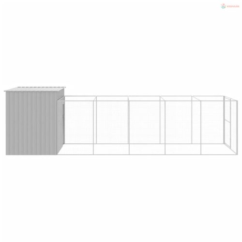 Világosszürke horganyzott acél tetős kutyakennel 214x661x181 cm