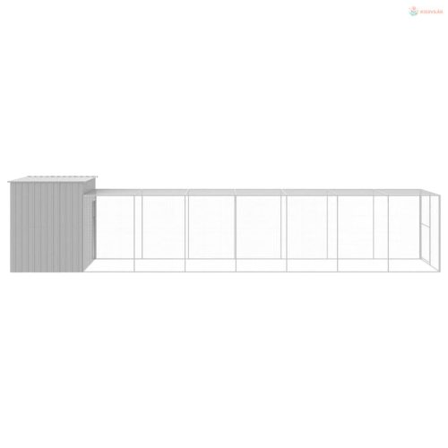 Világosszürke horganyzott acél kifutós kutyaház 214x865x181 cm