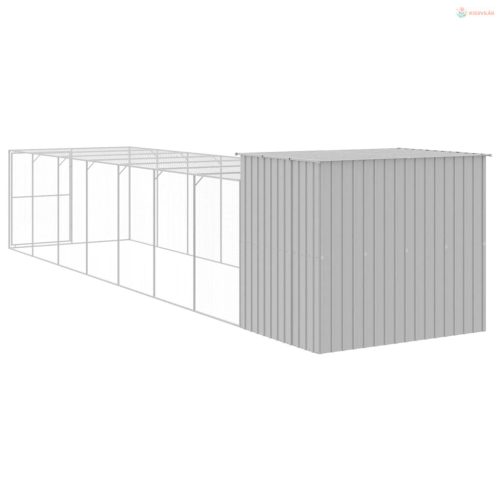 Világosszürke horganyzott acél kifutós kutyaház 214x865x181 cm