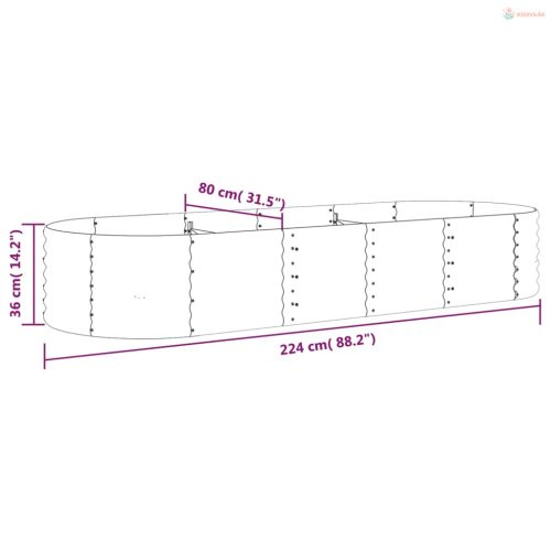 Szürke horganyzott acél kerti magaságyás 224x80x36 cm