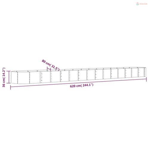 Zöld horganyzott acél kerti magaságyás 620x80x36 cm