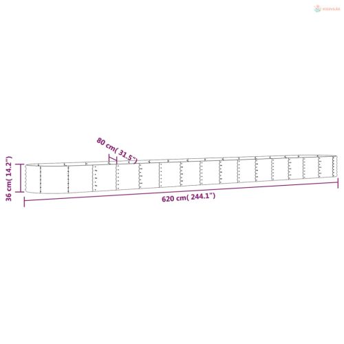 Szürke horganyzott acél kerti magaságyás 620x80x36 cm