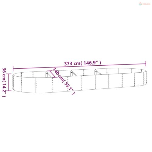 Szürke horganyzott acél kerti magaságyás 373x140x36 cm