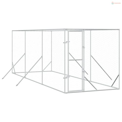 Ezüstszínű kültéri horganyzott acél kutyakennel 2x6x2 m