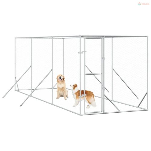 Ezüstszínű kültéri horganyzott acél kutyakennel 2x6x2 m
