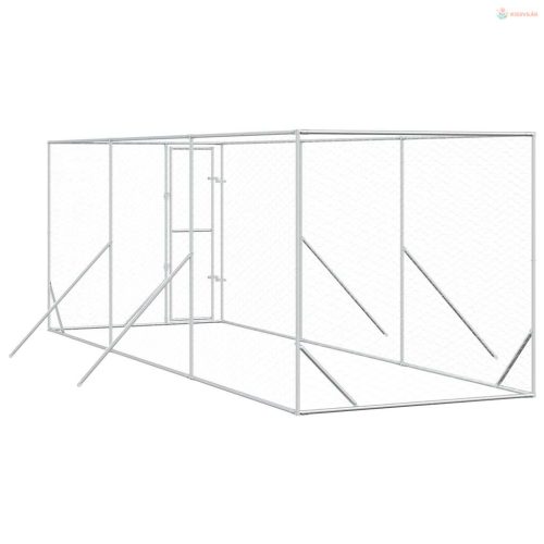 Ezüstszínű kültéri horganyzott acél kutyakennel 2x6x2 m