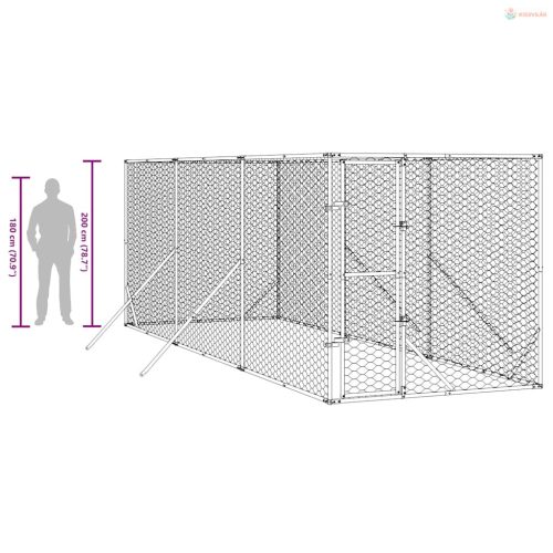 Ezüstszínű kültéri horganyzott acél kutyakennel 2x6x2 m