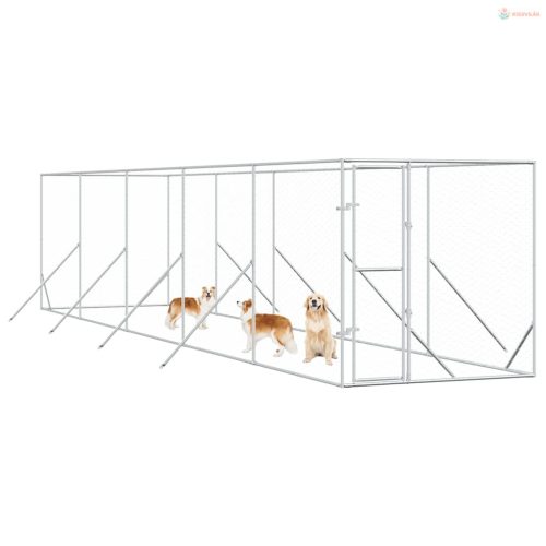 Ezüstszínű kültéri horganyzott acél kutyakennel 2 x 10 x 2 m