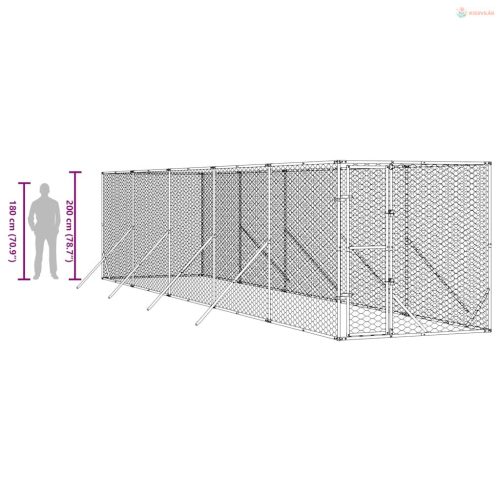 Ezüstszínű kültéri horganyzott acél kutyakennel 2 x 10 x 2 m