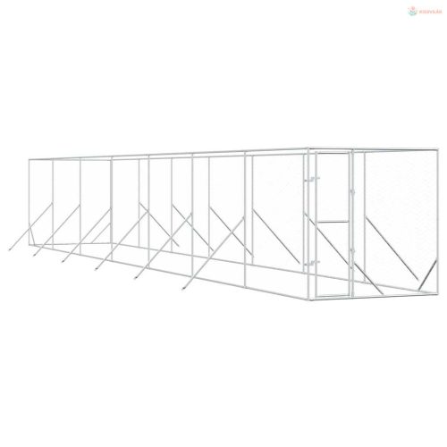 Ezüstszínű kültéri horganyzott acél kutyakennel 2 x 14 x 2 m